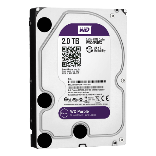 Festplatte - Kapazität 2 TB - SATA-Schnittstelle 6 GB/s - Modell WD20PURX - Speziell für Videorekorder - Lose oder in DVR instal