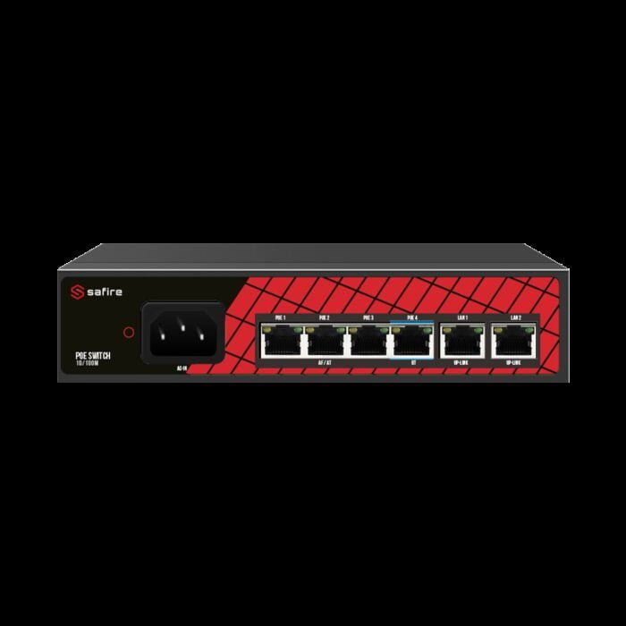 Safire Switch Hi-PoE - 4 PoE + Ports 2 Uplink RJ45 - Anschlüsse Geschwindigkeit 10/100Mbps - 3 PoE+ Anschlüsse 30W + 1 Hi-PoE-An