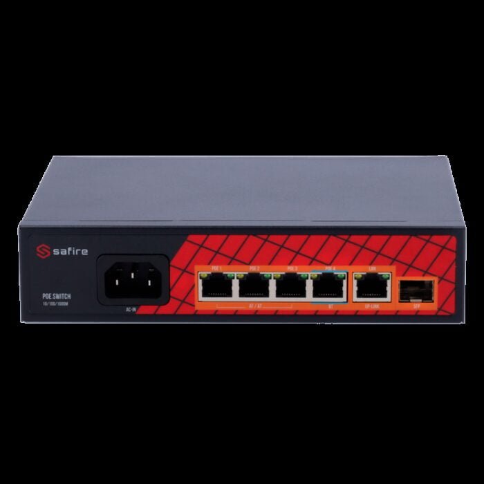 Safire Switch Hi-PoE - 4 PoE-Anschlüsse + 1 Uplink RJ45 + 1 SFP Uplink - Geschwindigkeit der Gigabit-Anschlüsse 10/100/1000Mbps