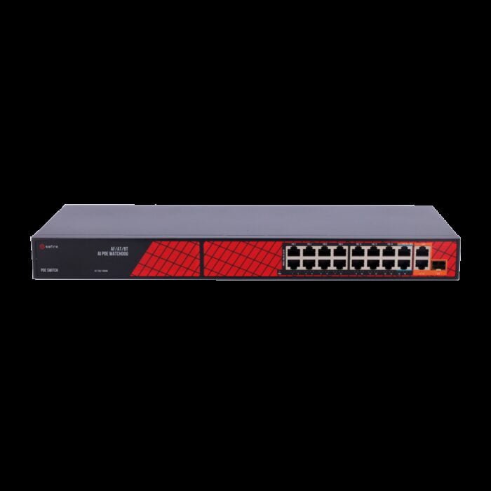 Safire Switch Hi-PoE - 16 PoE-Anschlüsse + 2 Uplink RJ45 + 2 SFP Uplink - Hybrid 15x10/100Mbps + 4x10/100/1000Mbps - 14 PoE+-Por