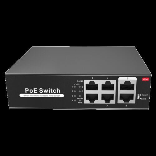 Switch PoE - 4 PoE + Ports 2 Uplink RJ45 - Geschwindigkeit bis zu 100 Mbps auf allen Ports - Insgesamt bis zu 60W für alle Ports