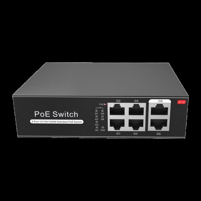 Switch PoE - 4 PoE + Ports 2 Uplink RJ45 - Geschwindigkeit bis zu 1000 Mbps auf allen Ports - Insgesamt bis zu 60W für alle Port