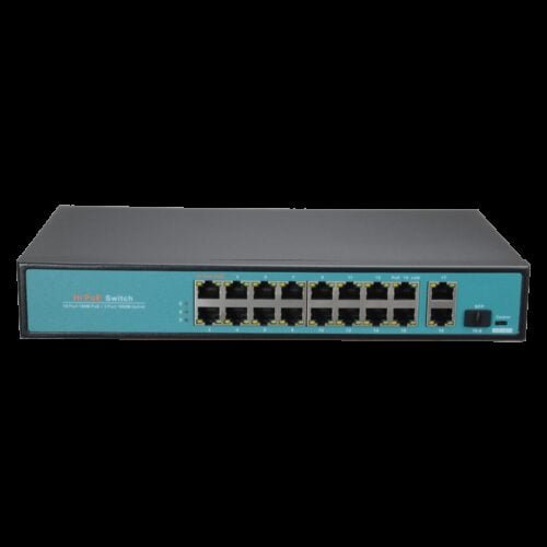 Switch PoE - 16 PoE-Ports + 2 Uplink GIGA + 1 SFP - Portgeschwindigkeit 10/100 Mbps - 65W Port 1 / 30W Port 2-16 / Max. 300W - C