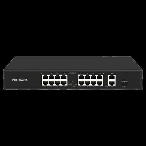 Switch PoE - 16 PoE Ports + 2 Gigabit + 1 SFP - Geschwindigkeit 10/100 Mbps - 30 W pro Port / Maximum 300W - PoE Erweitert (250m