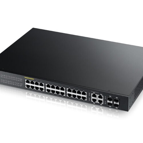 Zyxel Switch smart managed Layer2 28 Port &bull 24x 1 GbE &bull PoE Budget 375 Watt &bull 24x PoE at &bull 4x 1 Gb Combo &bull 1