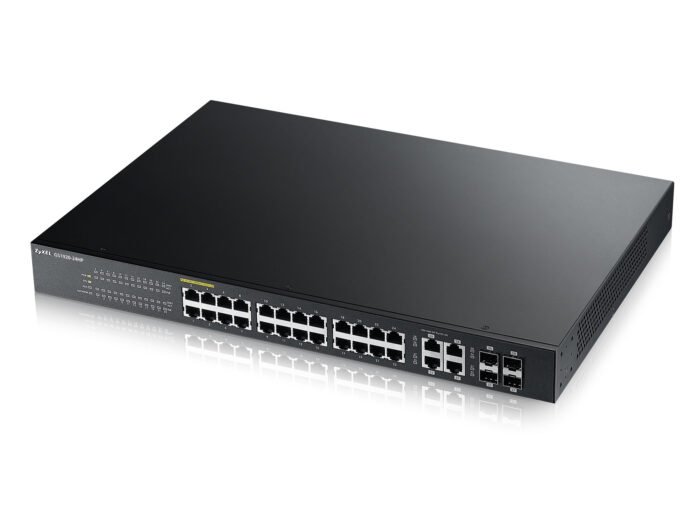 Zyxel Switch smart managed Layer2 28 Port &bull 24x 1 GbE &bull PoE Budget 375 Watt &bull 24x PoE at &bull 4x 1 Gb Combo &bull 1