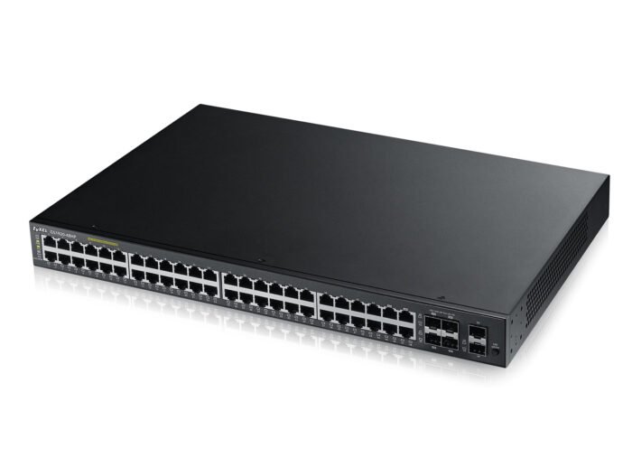 Zyxel Switch smart managed Layer2 50 Port &bull 44x 1 GbE &bull PoE Budget 375 Watt &bull 48x PoE at &bull 4x 1 Gb Combo &bull 2