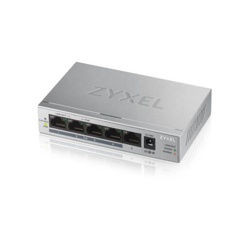 Zyxel Switch unmanaged Layer2 5 Port &bull 5x 1 GbE &bull PoE Budget 60 Watt &bull 4x PoE at &bull Desktop &bull Lüfterlos &bull