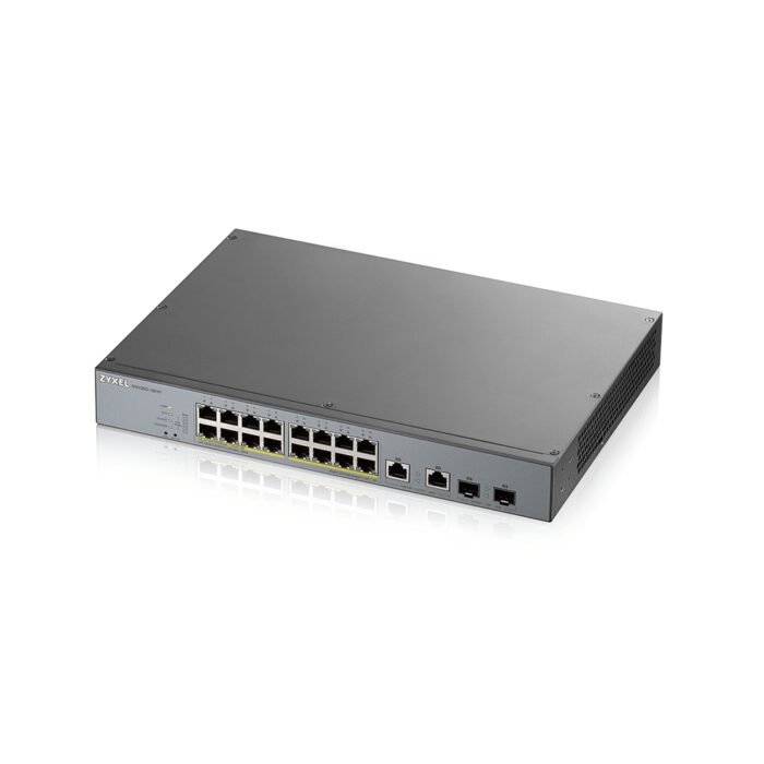 Zyxel Switch smart managed Layer2 18 Port &bull 16x 1 GbE &bull PoE Budget 250 Watt &bull 16x PoE at &bull 2x 1 Gb Combo &bull 1