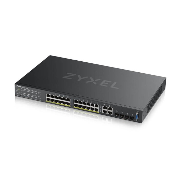 Zyxel Switch full managed Layer2+ 28 Port &bull 24x 1 GbE &bull PoE Budget 375 Watt &bull 24x PoE at &bull 4x 1 Gb Combo &bull 1