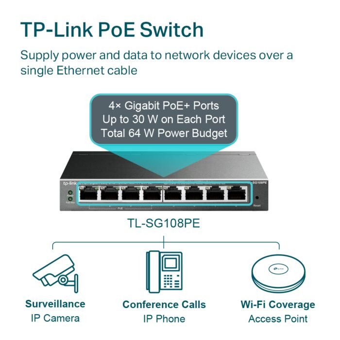 TP-Link - TL-SG108PE - 8-Port Gigabit Easy Smart Switch with 4-Port PoE+ - Image 4