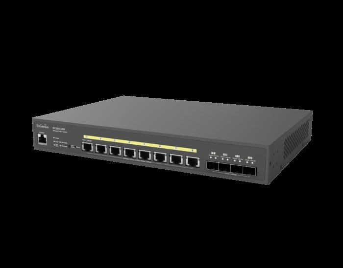 EnGenius Switch full managed Layer2+ 12 Port &bull 8x 10 GbE &bull PoE Budget 420W &bull 8x PoE bt &bull 4x SFP+ &bull 13" &bull