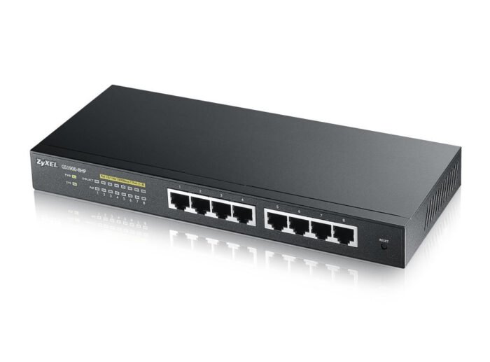 Zyxel Switch smart managed Layer2 8 Port &bull 8x 1 GbE &bull PoE Budget 77 Watt &bull 8x PoE at &bull Desktop &bull Lüfterlos &