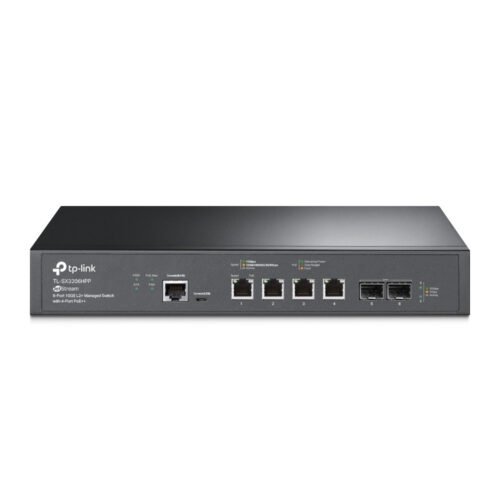 TP-Link Switch full managed Layer2+ 6 Port &bull 4x 10 GbE &bull PoE Budget 200 Watt &bull 4x PoE bt &bull 4x 10GbE &bull 2x SFP