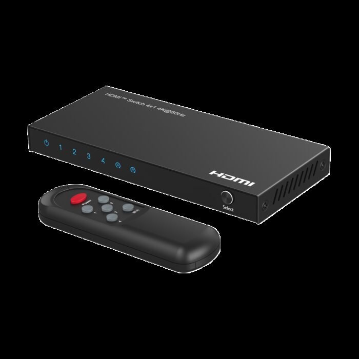 HDMI Switch - 4 HDMI-Eingänge - 1 HDMI-Ausgang - Auflösung 4K@60Hz - Tastatur - Steuerung mit Fernbedienung