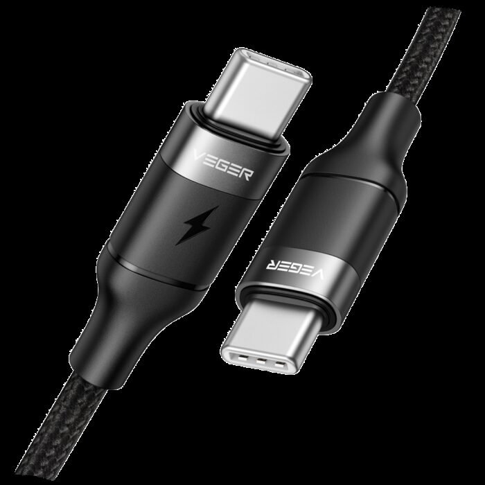 Veger - Kabel USB2.0 für Laptops - Schnelles Aufladen PD100W - USB-C auf USB-C - Metallmantel