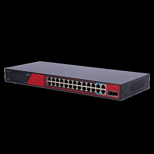 Safire Switch Hi-PoE - 24 Ports + 2 SFP-Uplink + 2 Uplink RJ45 - Geschwindigkeit des Fast Ethernet-Anschlusses 10/100 Mbps - 22