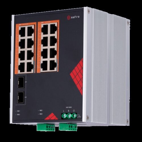 Safire Switch Industrieller AC-Stromversorgung 90~264V - 16 Gigabit-Anschlüsse + 2 Gigabit SFP - 12 PoE+-Ports 30W + 4 Hi-PoE-Po