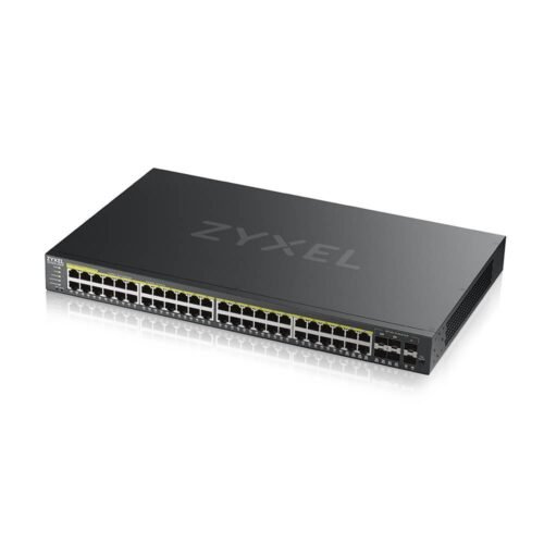 Zyxel Switch full managed Layer2+ 50 Port &bull 44x 1 GbE &bull PoE Budget 375 Watt &bull 48x PoE at &bull 4x 1Gb Combo &bull 2x