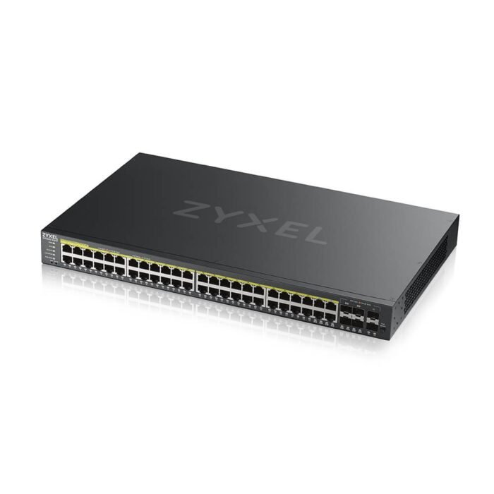 Zyxel Switch full managed Layer2+ 50 Port &bull 44x 1 GbE &bull PoE Budget 375 Watt &bull 48x PoE at &bull 4x 1Gb Combo &bull 2x