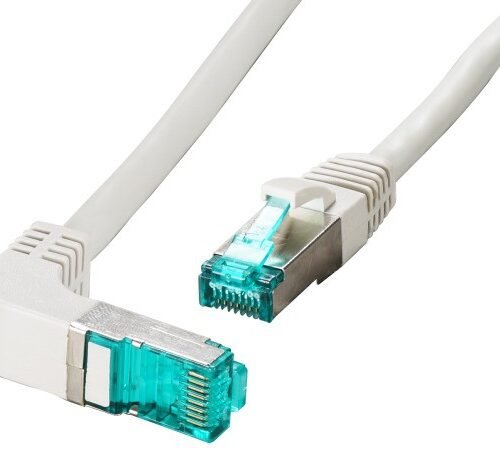 Patchkabel RJ45, CAT6A 500Mhz, 0.25m, grau, S-STP(S/FTP), LSZH, einseitig 90Grad gewinkelt