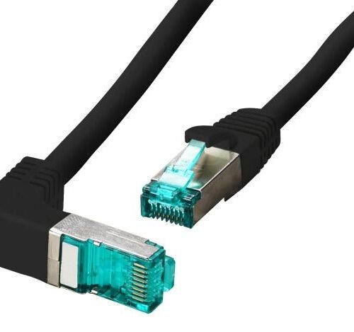 Patchkabel RJ45, CAT6A 500Mhz, 0.5m, schwarz, S-STP(S/FTP), LSZH, einseitig 90Grad gewinkelt
