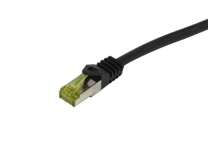 Patchkabel RJ45, CAT6A 500Mhz, 1.5m, schwarz, S-STP(S/FTP), TPE/LSZH Indoor/outdoor (UV/Water/oil/-resistant), AWG26, mit CAT7 R