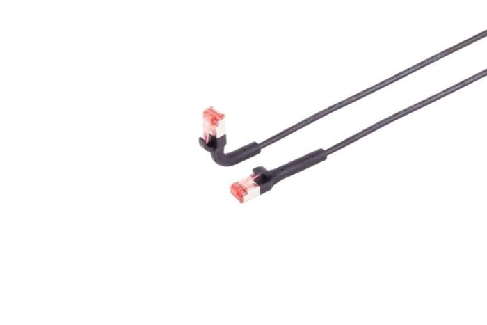Patchkabel RJ45, CAT6A 500Mhz, 0,25m, schwarz, U-STP(U/FTP), TPE, biegbare Stecker 90Grade
