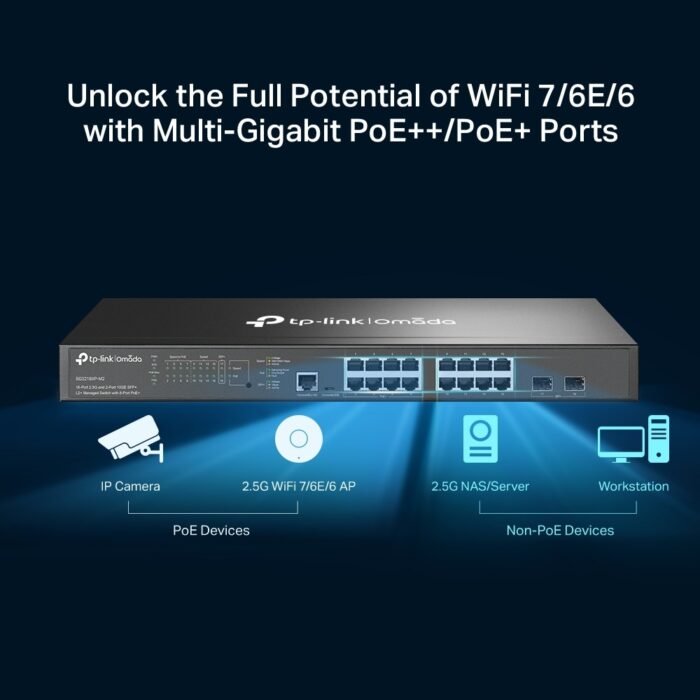 TP-Link Switch smart managed Layer2 18 Port &bull 8x 2.5 GbE POE &bull 8x 2.5 GbE &bull PoE Budget 150W &bull 2x SFP &bull 19" & - Image 5