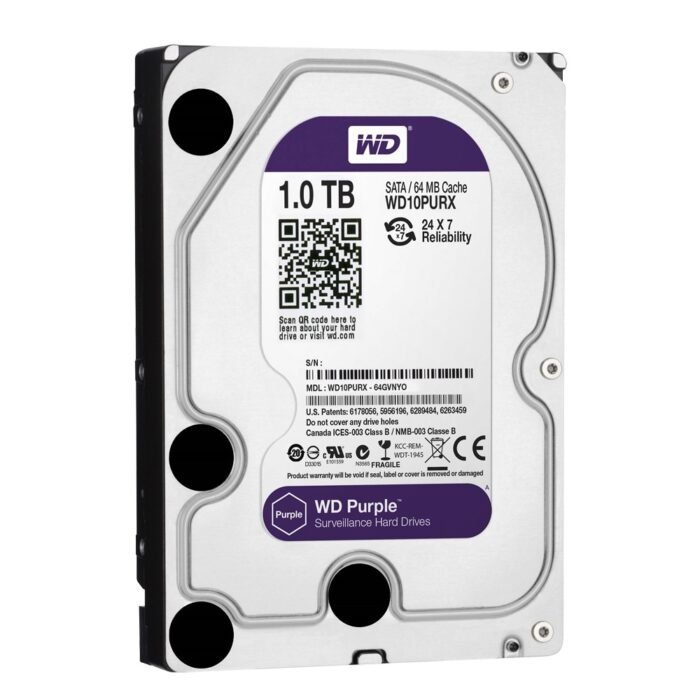 Festplatte - Kapazität 1 TB - SATA-Schnittstelle 6 GB/s - Modell WD10PURX - Speziell für Videorekorder - Lose oder in DVR instal