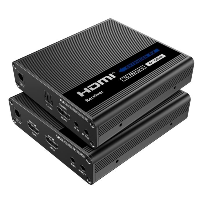 HDMI Aktiver Extender - Sender und Empfänger - Reichweite 60 m - Über Cat-UTP-Kabel 6 - Bis 4K - Stromversorgung DC 5 V