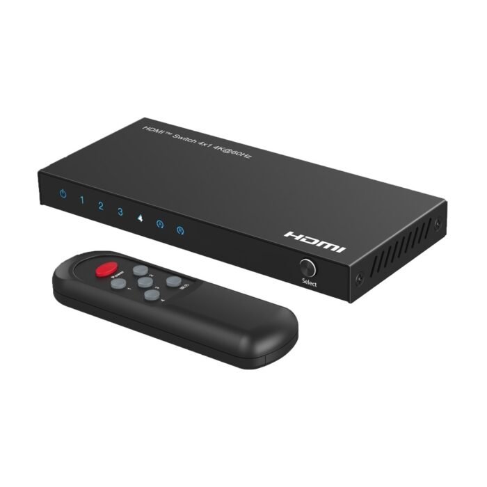 HDMI Switch - 4 HDMI-Eingänge - 1 HDMI-Ausgang - Auflösung 4K@60Hz - Tastatur - Steuerung mit Fernbedienung