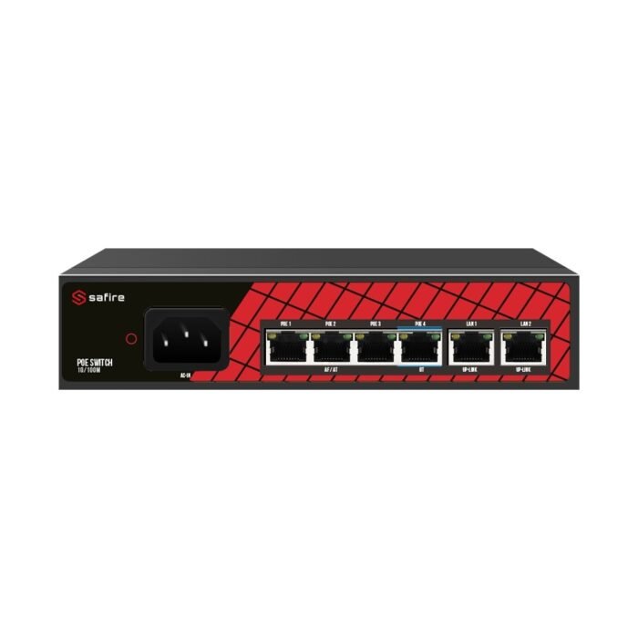 Safire Switch Hi-PoE - 4 PoE + Ports 2 Uplink RJ45 - Anschlüsse Geschwindigkeit 10/100Mbps - 3 PoE+ Anschlüsse 30W + 1 Hi-PoE-An