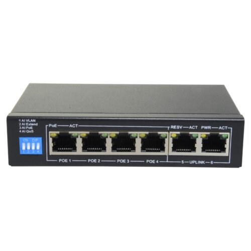 Switch PoE - 4 PoE + Ports 2 Uplink RJ45 - Geschwindigkeit bis zu 100 Mbps auf allen Ports - Insgesamt bis zu 60W für alle Ports