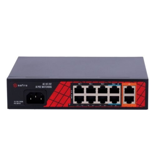 Safire Switch Hi-PoE - 8 PoE + Ports 2 Uplink RJ45 - Hybrid 8x10/100Mbps + 2x10/100/1000Mbps - 6 PoE+-Ports 30W + 2 Hi-PoE-Ports