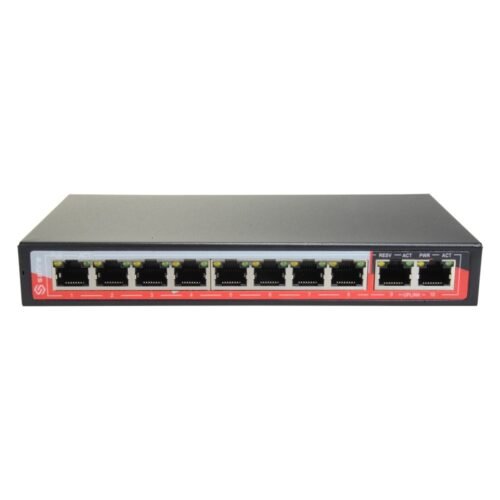Switch PoE - 8 PoE + Ports 2 Uplink RJ45 - Geschwindigkeit 10/100 Mbps - Funktionen: Ai VLan/QOS/CCTV Extend/PoE - Norm IEEE802.