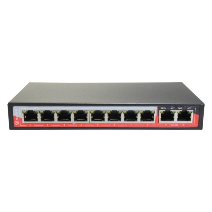 Switch PoE - 8 PoE + Ports 2 Uplink RJ45 - Geschwindigkeit 10/100 Mbps - Funktionen: Ai VLan/QOS/CCTV Extend/PoE - Norm IEEE802.