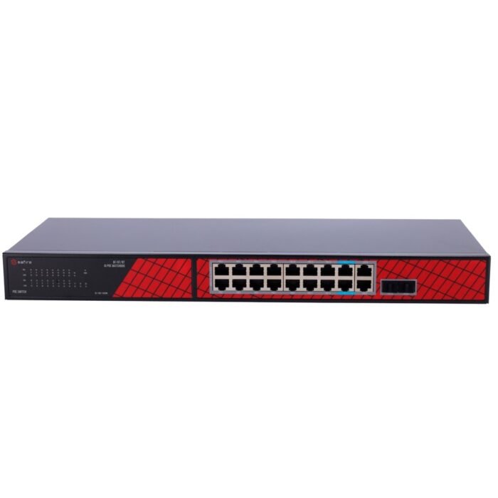 Safire Switch Hi-PoE - 16 PoE-Anschlüsse + 2 SFP + 2 RJ45 - Geschwindigkeit der Gigabit-Anschlüsse 10/100/1000Mbps - 14 PoE+-Por