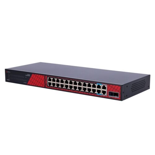 Safire Switch Hi-PoE - 24 Ports + 2 SFP-Uplink + 2 Uplink RJ45 - Geschwindigkeit des Fast Ethernet-Anschlusses 10/100 Mbps - 22