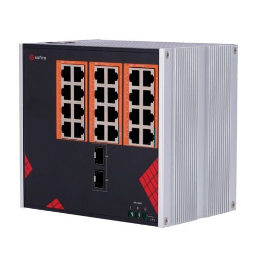 Safire Switch Industrieller AC-Stromversorgung 90~264V - 24 Gigabit-Anschlüsse + 2 Gigabit SFP - 18 PoE+-Ports 30W + 6 Hi-PoE-Po