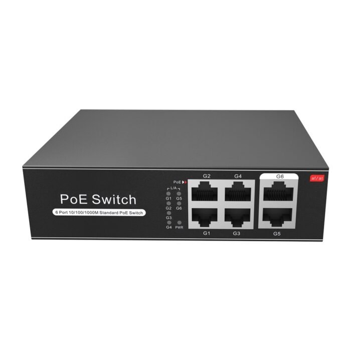 Switch PoE - 4 PoE + Ports 2 Uplink RJ45 - Geschwindigkeit bis zu 1000 Mbps auf allen Ports - Insgesamt bis zu 60W für alle Port
