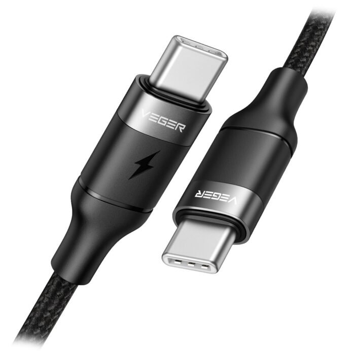 Veger - Kabel USB2.0 für Laptops - Schnelles Aufladen PD100W - USB-C auf USB-C - Metallmantel