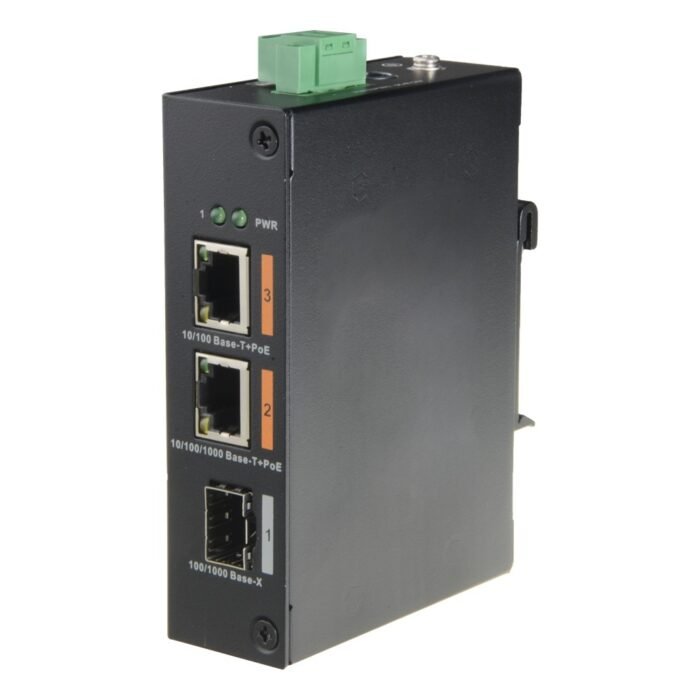 HiPoE X-Security Switch - 2 PoE-Ports + 1 Uplink-Port (SFP) - Geschwindigkeit 10/100/1000 Mbps - Maximaler Verbrauch 60W - 2 HiP