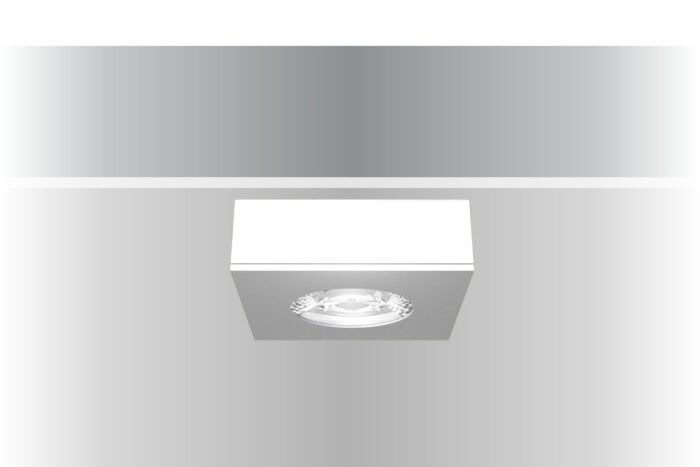 Synergy 21 LED Deckeneinbauspot Helios silber, quadratisch, Aufputzrahmen