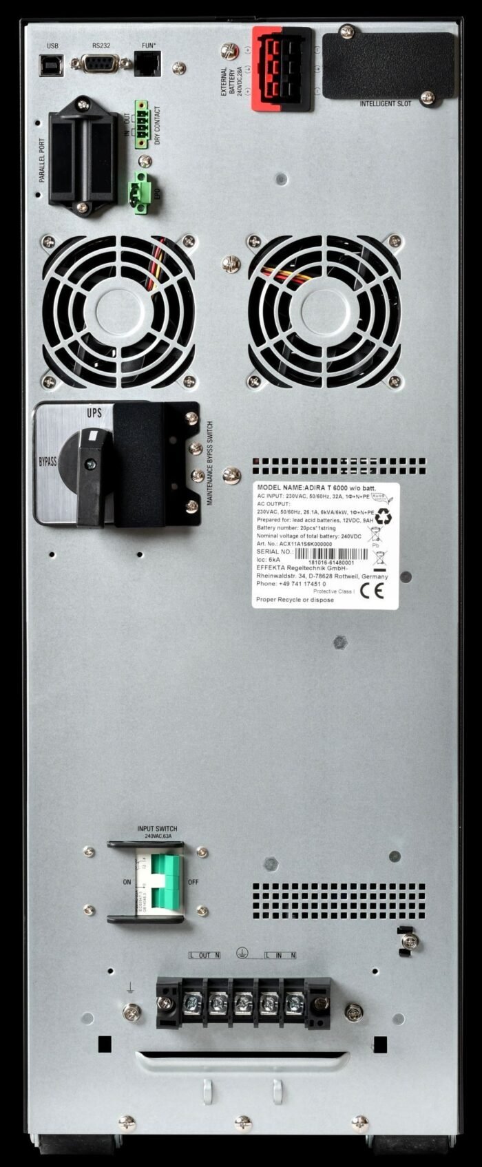 Effekta Online-USV, 6000VA, 12min bei cos phi 0,7 , 1/1-phasig, Tower, Adira,
